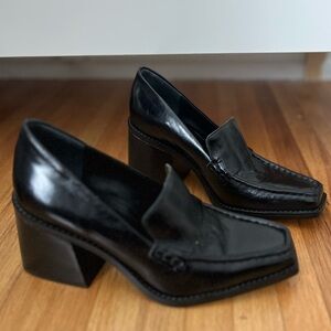 Vince Camuto black leather loafer heels shoes